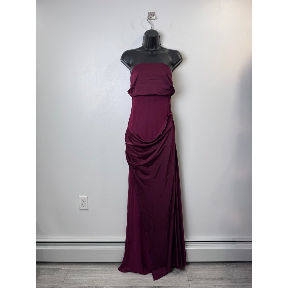 NWT Peppermayo Plum Champagne Skies Maxi Dress Draped Strapless Ruched Size 10